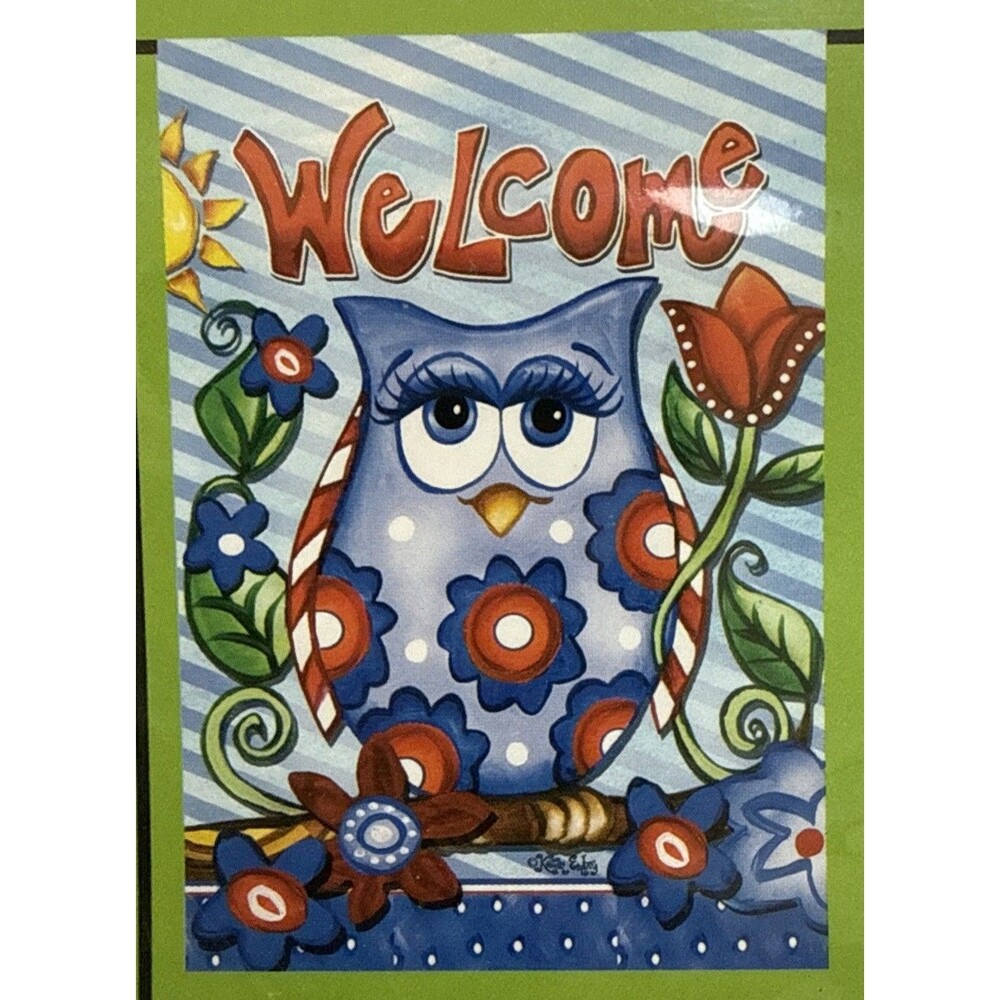 Rain or Shine Flip It! Garden Flag 12.5” X 18” Duel Sided Welcome Owl
